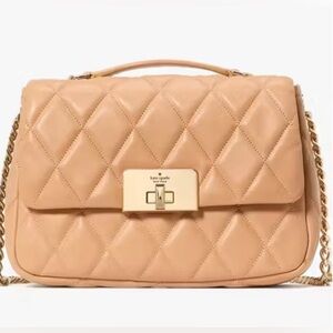 Kate Spade NWT Carey Quilted Small Flap Crossbody - Tiramisu Mousse‎